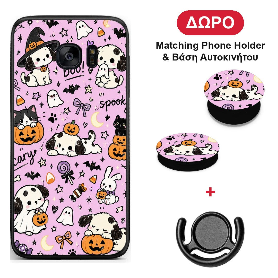 Halloween Puppies and Friends on Lilac - Samsung Galaxy S7 θήκη + Δώρο Phone Holder & Βάση Αυτοκινήτου