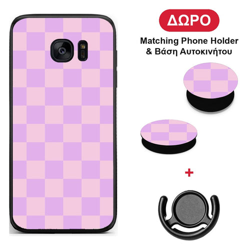 Lavender and Pink Checkerboard - Samsung Galaxy S7 θήκη + Δώρο Phone Holder & Βάση Αυτοκινήτου