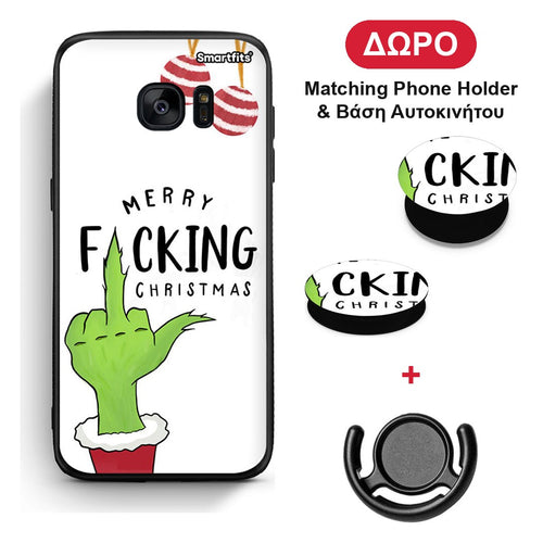 Merry F Xmas - Samsung Galaxy S7 θήκη + Δώρο Phone Holder & Βάση Αυτοκινήτου