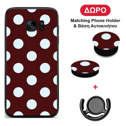 Pale Blue Large Polka Dots on Burgundy - Samsung Galaxy S7 θήκη + Δώρο Phone Holder & Βάση Αυτοκινήτου