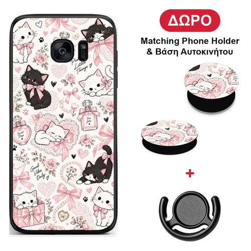 Pink Bows and Kittens Collage - Samsung Galaxy S7 θήκη + Δώρο Phone Holder & Βάση Αυτοκινήτου