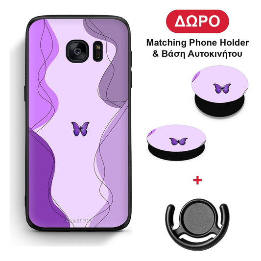 Purple Mariposa - Samsung Galaxy S7 θήκη + Δώρο Phone Holder & Βάση Αυτοκινήτου