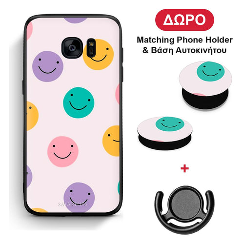 Smiley Faces - Samsung Galaxy S7 θήκη + Δώρο Phone Holder & Βάση Αυτοκινήτου
