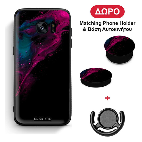 Watercolor Pink Black - Samsung Galaxy S7 θήκη + Δώρο Phone Holder & Βάση Αυτοκινήτου