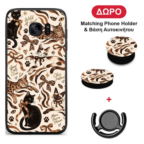 Wild Cats and Animal Print Collage - Samsung Galaxy S7 θήκη + Δώρο Phone Holder & Βάση Αυτοκινήτου