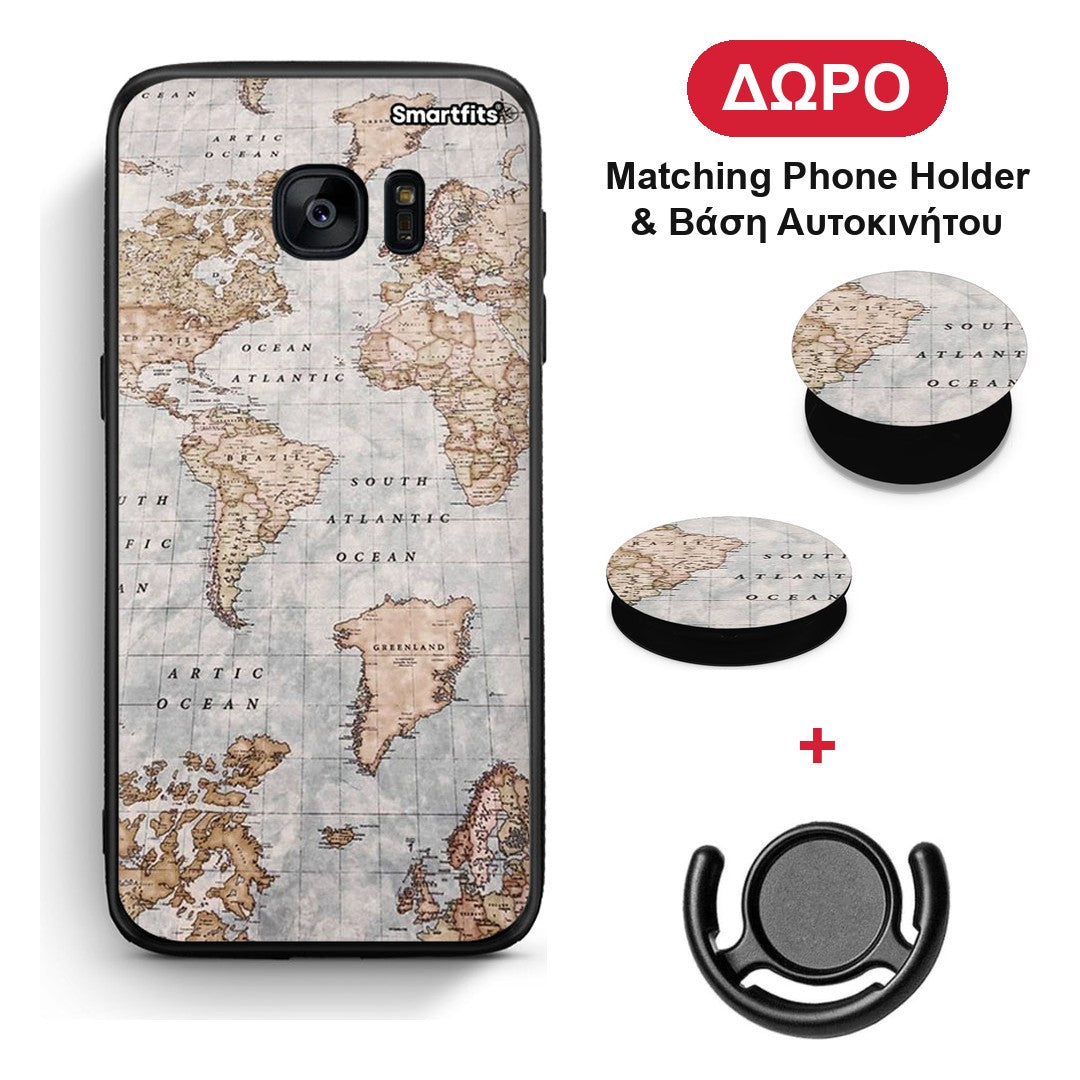 World Map - Samsung Galaxy S7 θήκη + Δώρο Phone Holder & Βάση Αυτοκινήτου