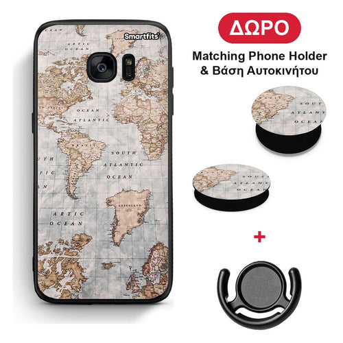 World Map - Samsung Galaxy S7 θήκη + Δώρο Phone Holder & Βάση Αυτοκινήτου