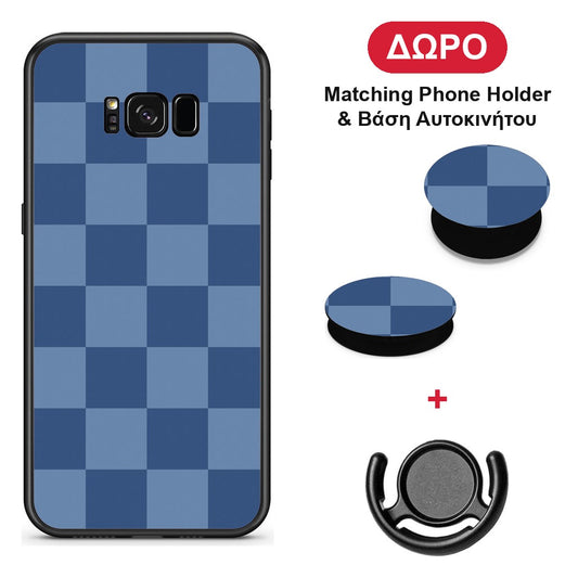 Denim Blue Checkerboard - Samsung Galaxy S8 θήκη + Δώρο Phone Holder & Βάση Αυτοκινήτου