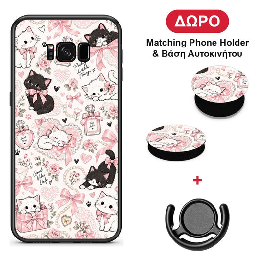 Pink Bows and Kittens Collage - Samsung Galaxy S8 θήκη + Δώρο Phone Holder & Βάση Αυτοκινήτου