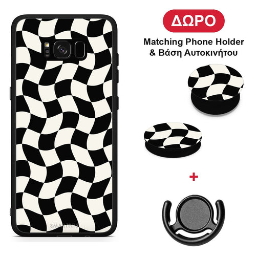 Black and Cream Wavy Checkerboard - Samsung Galaxy S8+ θήκη + Δώρο Phone Holder & Βάση Αυτοκινήτου
