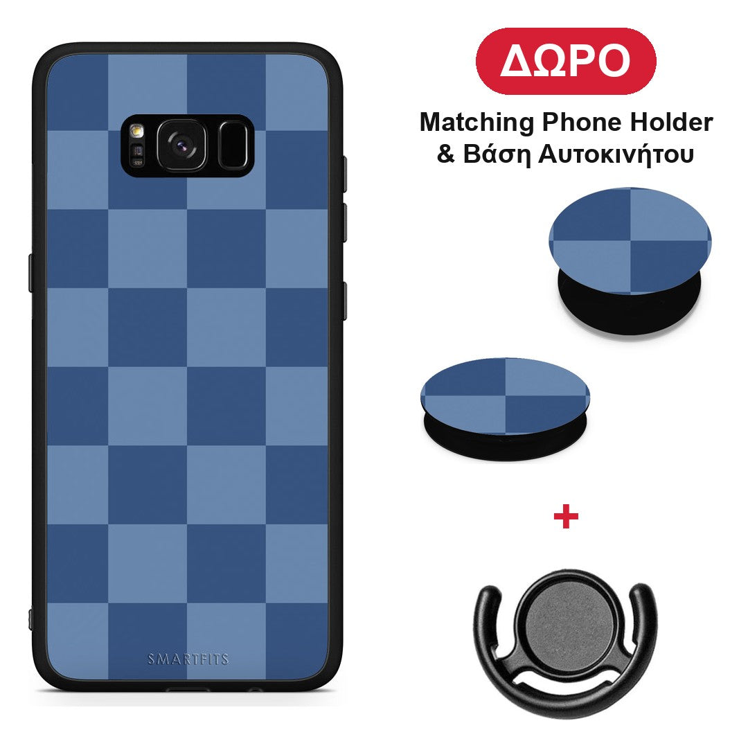 Denim Blue Checkerboard - Samsung Galaxy S8+ θήκη + Δώρο Phone Holder & Βάση Αυτοκινήτου