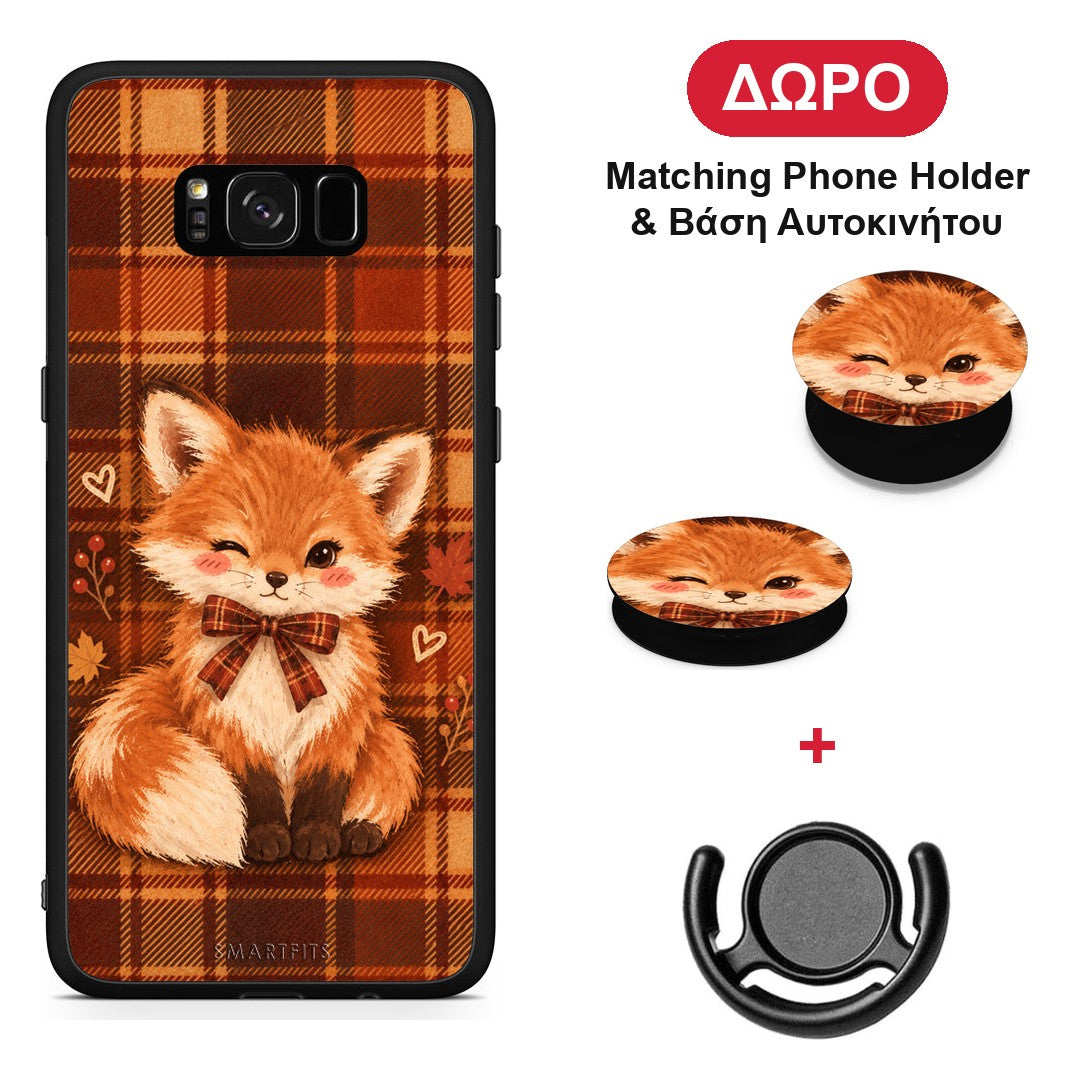 Fox on Autumn Tartan - Samsung Galaxy S8+ θήκη + Δώρο Phone Holder & Βάση Αυτοκινήτου