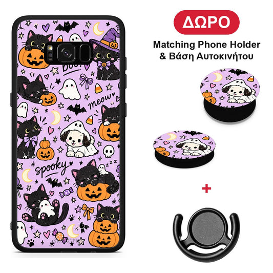Halloween Black Cats on Lilac - Samsung Galaxy S8+ θήκη + Δώρο Phone Holder & Βάση Αυτοκινήτου
