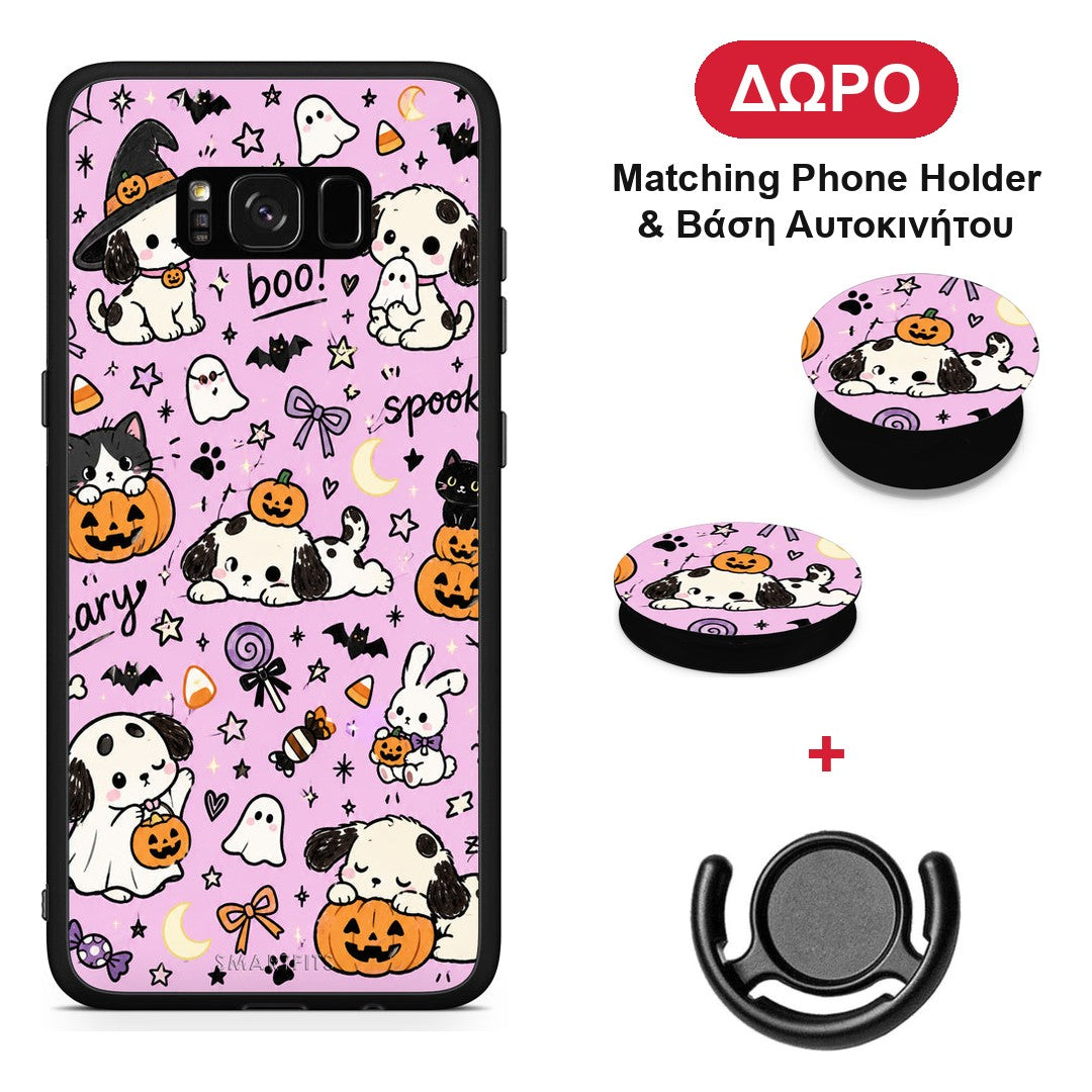 Halloween Puppies and Friends on Lilac - Samsung Galaxy S8+ θήκη + Δώρο Phone Holder & Βάση Αυτοκινήτου