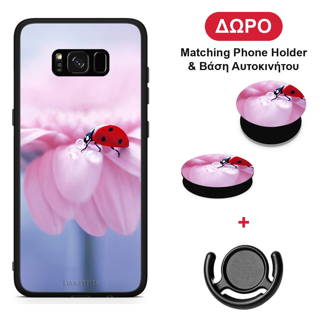 Ladybug Flower - Samsung Galaxy S8+ θήκη + Δώρο Phone Holder & Βάση Αυτοκινήτου