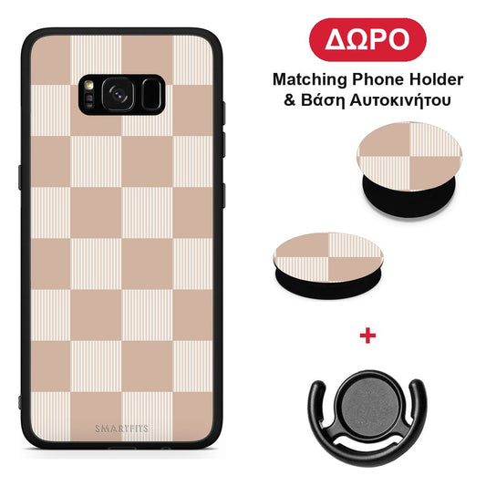 Latte and Cream Striped Checks - Samsung Galaxy S8+ θήκη + Δώρο Phone Holder & Βάση Αυτοκινήτου