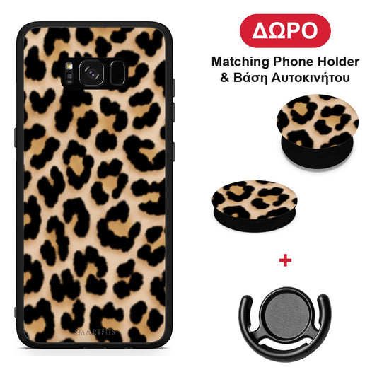 Leopard Print Tan Small - Samsung Galaxy S8+ θήκη + Δώρο Phone Holder & Βάση Αυτοκινήτου