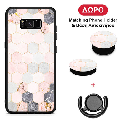 Marble Hexagon Pink - Samsung Galaxy S8+ θήκη + Δώρο Phone Holder & Βάση Αυτοκινήτου