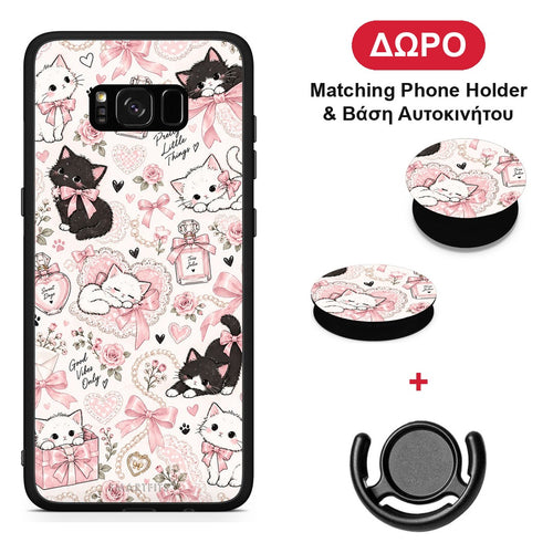 Pink Bows and Kittens Collage - Samsung Galaxy S8+ θήκη + Δώρο Phone Holder & Βάση Αυτοκινήτου
