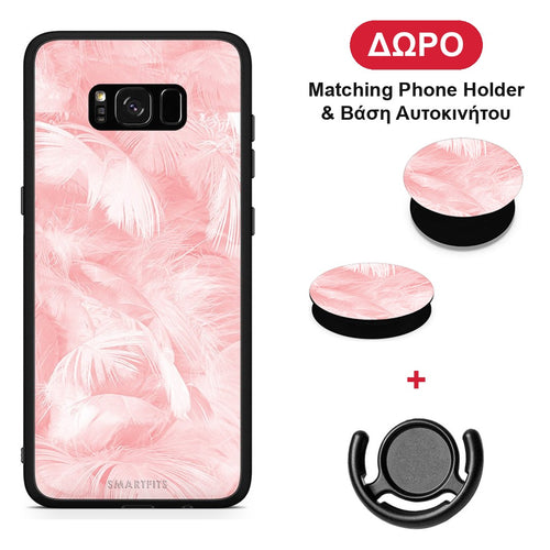 Boho Pink Feather - Samsung Galaxy S8+ θήκη + Δώρο Phone Holder & Βάση Αυτοκινήτου