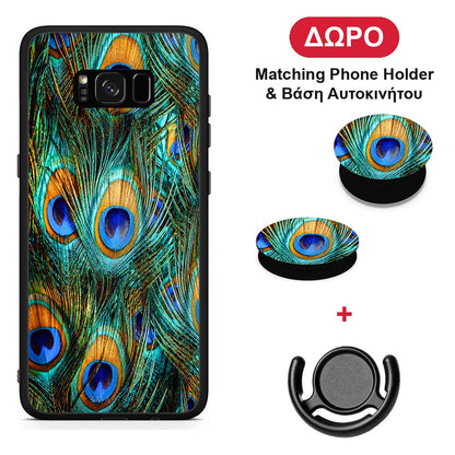 Real Peacock Feathers - Samsung Galaxy S8+ θήκη + Δώρο Phone Holder & Βάση Αυτοκινήτου