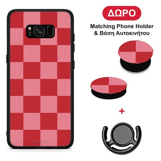 Red and Pink Striped Checks - Samsung Galaxy S8+ θήκη + Δώρο Phone Holder & Βάση Αυτοκινήτου