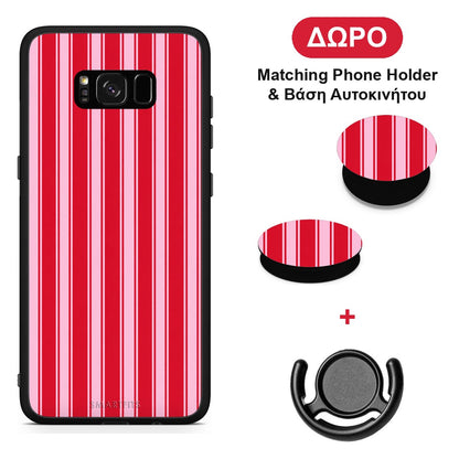 Red and Pink Vertical Pinstripes - Samsung Galaxy S8+ θήκη + Δώρο Phone Holder & Βάση Αυτοκινήτου