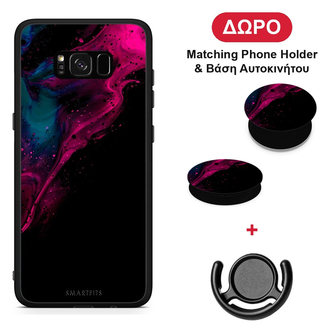 Watercolor Pink Black - Samsung Galaxy S8+ θήκη + Δώρο Phone Holder & Βάση Αυτοκινήτου