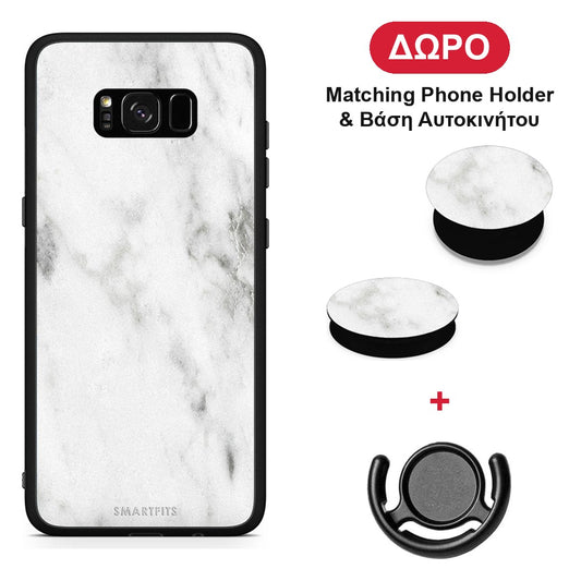 Marble White - Samsung Galaxy S8+ θήκη + Δώρο Phone Holder & Βάση Αυτοκινήτου