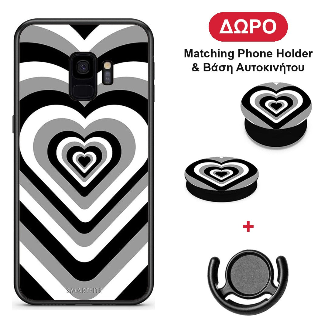 Black Hearts - Samsung Galaxy S9 θήκη + Δώρο Phone Holder & Βάση Αυτοκινήτου