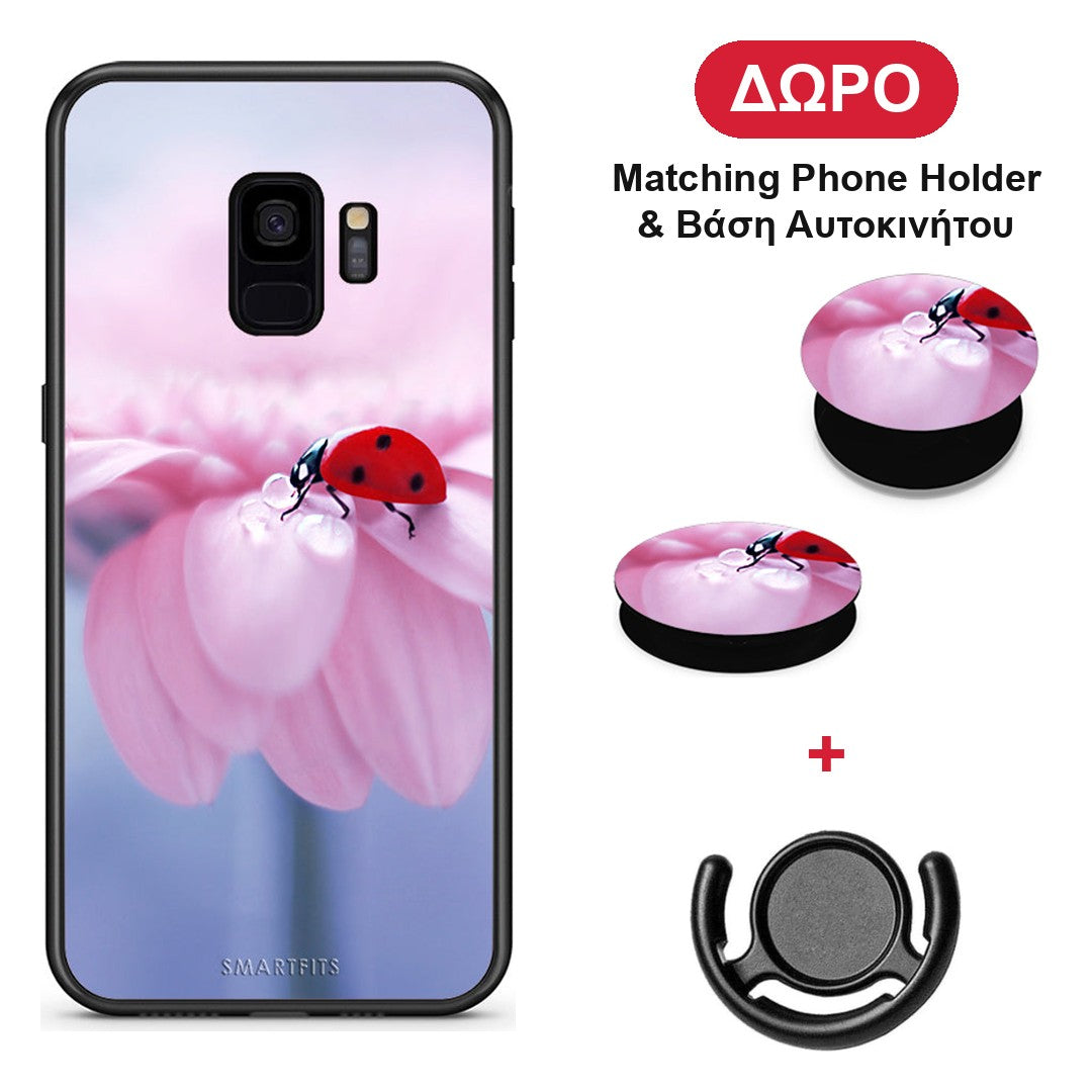 Ladybug Flower - Samsung Galaxy S9 θήκη + Δώρο Phone Holder & Βάση Αυτοκινήτου