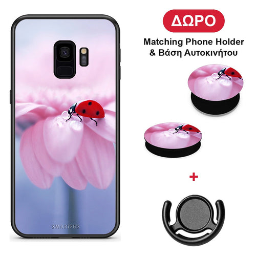 Ladybug Flower - Samsung Galaxy S9 θήκη + Δώρο Phone Holder & Βάση Αυτοκινήτου