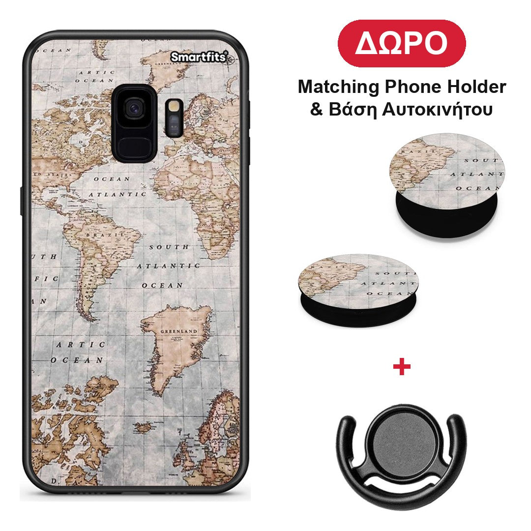 World Map - Samsung Galaxy S9 θήκη + Δώρο Phone Holder & Βάση Αυτοκινήτου