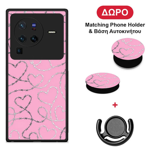 Barbed Wire Hearts on Pink - Vivo X80 Pro 5G θήκη + Δώρο Phone Holder & Βάση Αυτοκινήτου