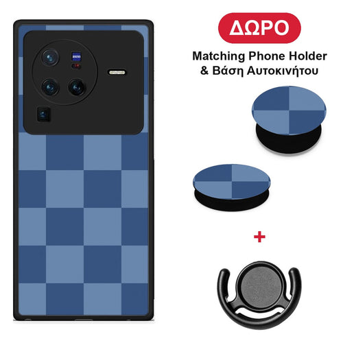 Denim Blue Checkerboard - Vivo X80 Pro 5G θήκη + Δώρο Phone Holder & Βάση Αυτοκινήτου