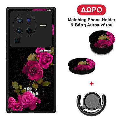 Flower Red Roses - Vivo X80 Pro 5G θήκη + Δώρο Phone Holder & Βάση Αυτοκινήτου