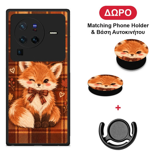 Fox on Autumn Tartan - Vivo X80 Pro 5G θήκη + Δώρο Phone Holder & Βάση Αυτοκινήτου