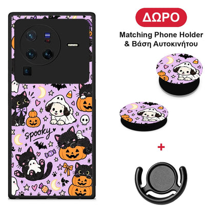 Halloween Black Cats on Lilac - Vivo X80 Pro 5G θήκη + Δώρο Phone Holder & Βάση Αυτοκινήτου