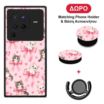 Kittens and Pink Bows on Pink - Vivo X80 Pro 5G θήκη + Δώρο Phone Holder & Βάση Αυτοκινήτου