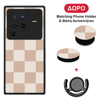 Latte and Cream Striped Checks - Vivo X80 Pro 5G θήκη + Δώρο Phone Holder & Βάση Αυτοκινήτου