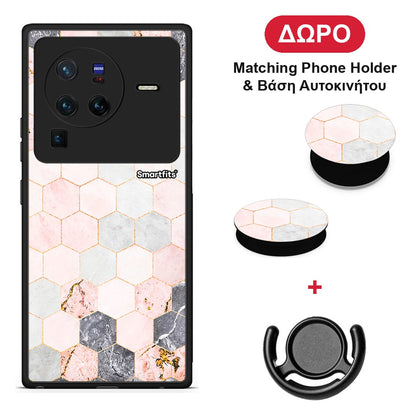 Marble Hexagon Pink - Vivo X80 Pro 5G θήκη + Δώρο Phone Holder & Βάση Αυτοκινήτου