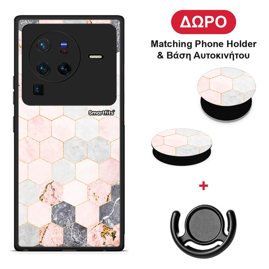 Marble Hexagon Pink - Vivo X80 Pro 5G θήκη + Δώρο Phone Holder & Βάση Αυτοκινήτου