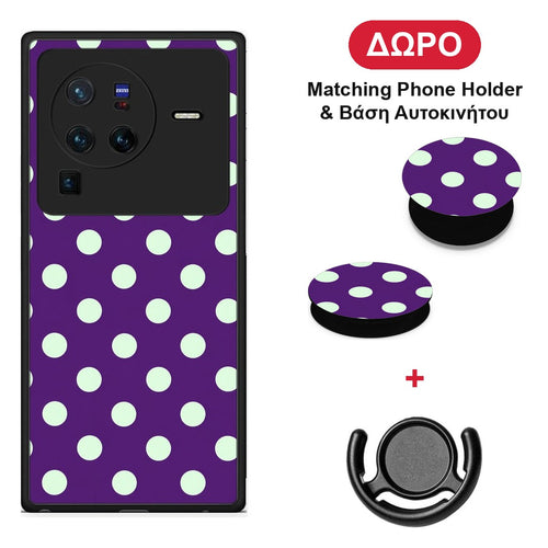 Mint Polka Dots on Purple - Vivo X80 Pro 5G θήκη + Δώρο Phone Holder & Βάση Αυτοκινήτου