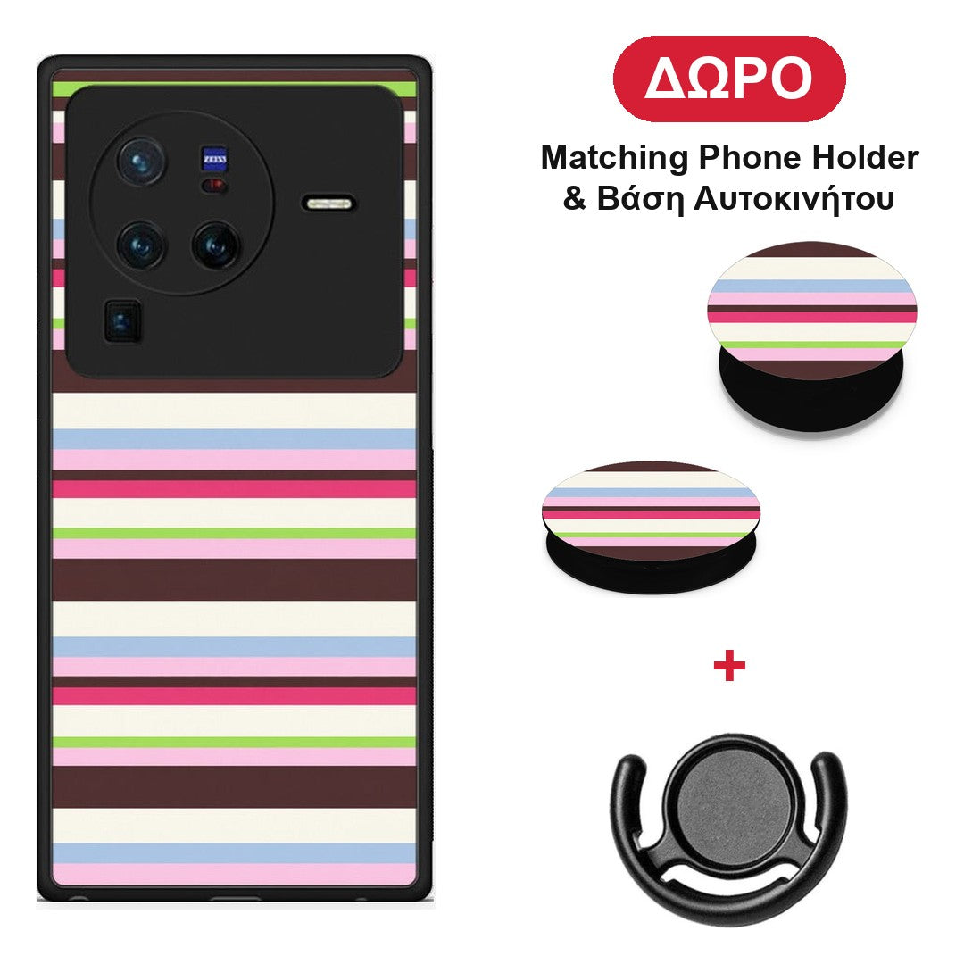 Multicolour Horizontal Stripes - Vivo X80 Pro 5G θήκη + Δώρο Phone Holder & Βάση Αυτοκινήτου
