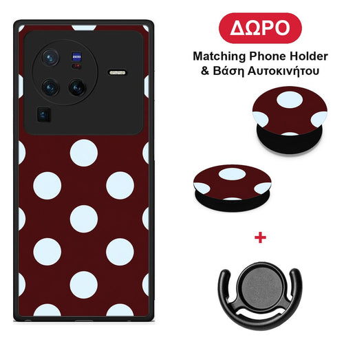 Pale Blue Large Polka Dots on Burgundy - Vivo X80 Pro 5G θήκη + Δώρο Phone Holder & Βάση Αυτοκινήτου