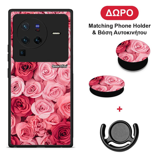 Valentine RoseGarden - Vivo X80 Pro 5G θήκη + Δώρο Phone Holder & Βάση Αυτοκινήτου