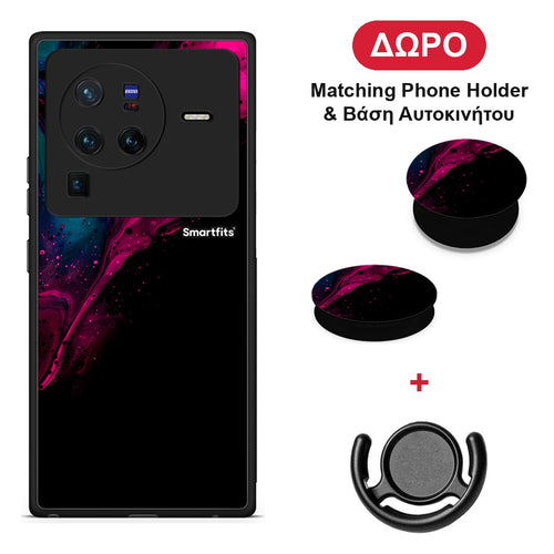 Watercolor Pink Black - Vivo X80 Pro 5G θήκη + Δώρο Phone Holder & Βάση Αυτοκινήτου