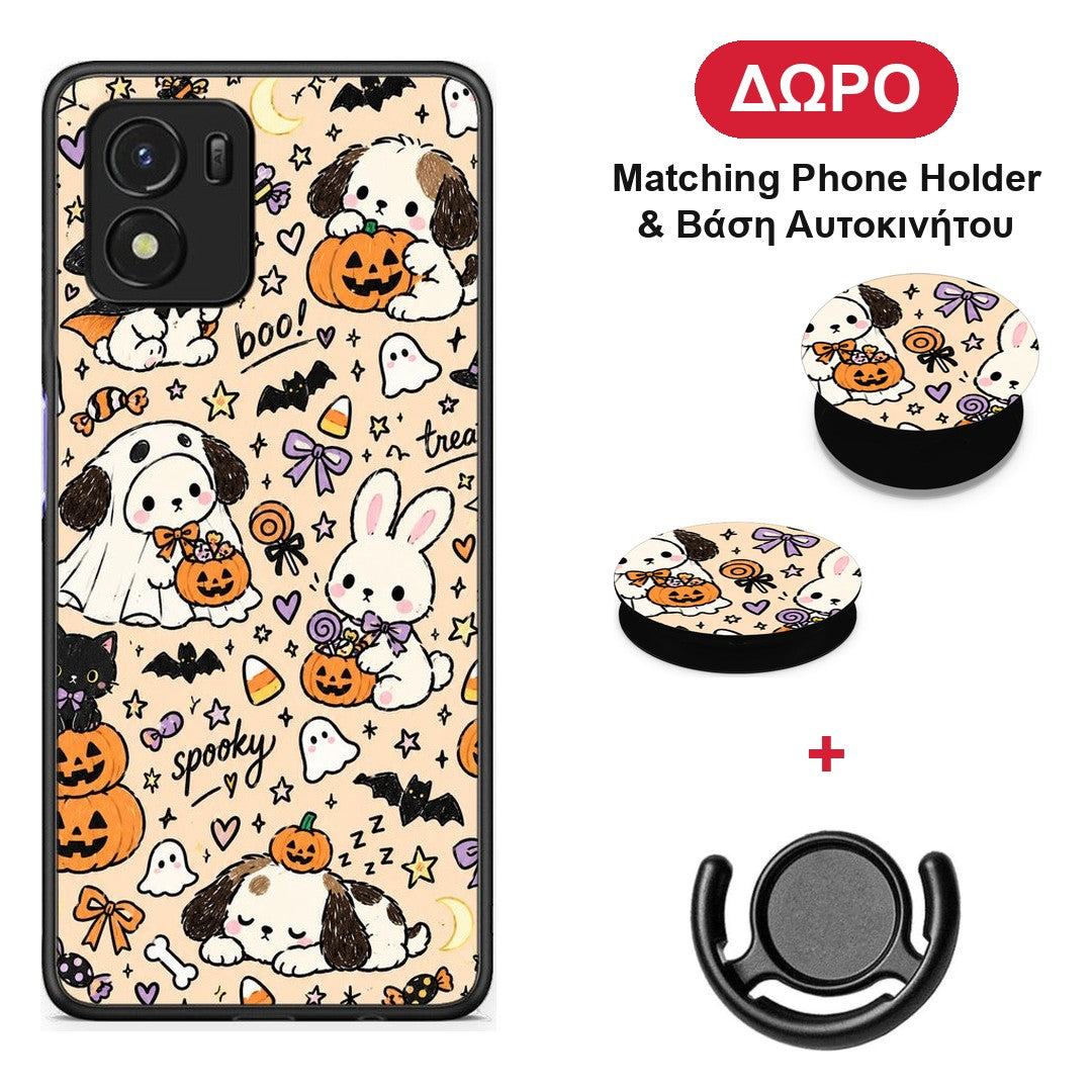 Halloween Puppies and Friends on Cream - Vivo Y01 / Y15s θήκη + Δώρο Phone Holder & Βάση Αυτοκινήτου