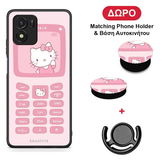 Hello Kitten - Vivo Y01 / Y15s θήκη + Δώρο Phone Holder & Βάση Αυτοκινήτου