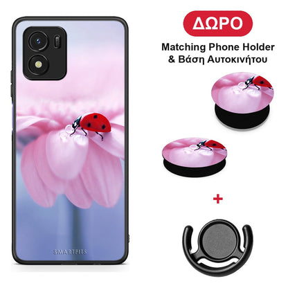 Ladybug Flower - Vivo Y01 / Y15s θήκη + Δώρο Phone Holder & Βάση Αυτοκινήτου
